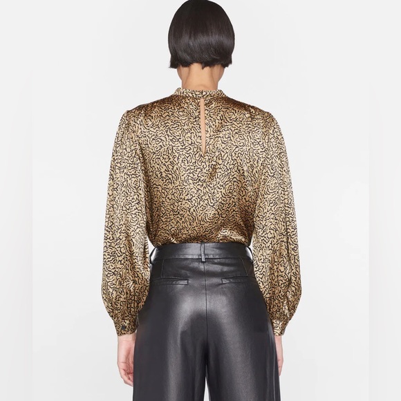 FRAME DENIM- Shirred Mock Neck Blouse-
in Beige Multi - Picture 6 of 9